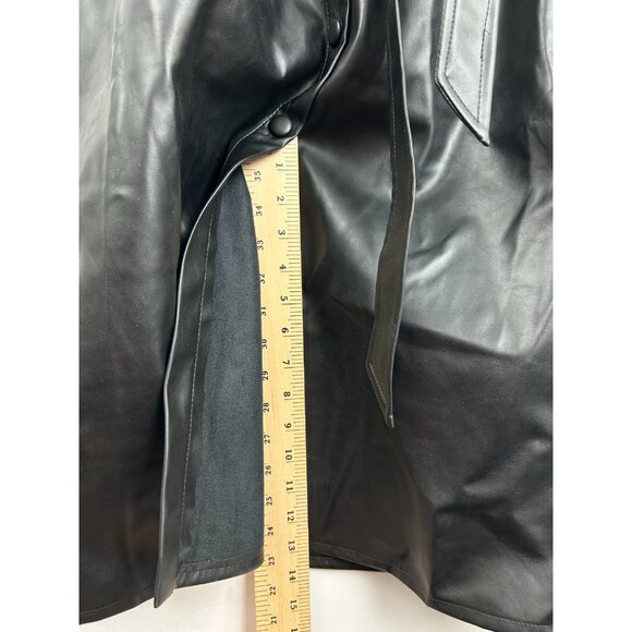 Evereve Small Womens Black Vegan Faux Leather Button Up Midi Dress Trench - Picture 13 of 16